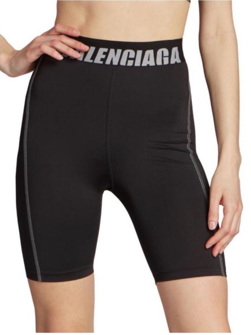 Balenciaga Black Logo-Waist Bike Shorts with Contrast Seams